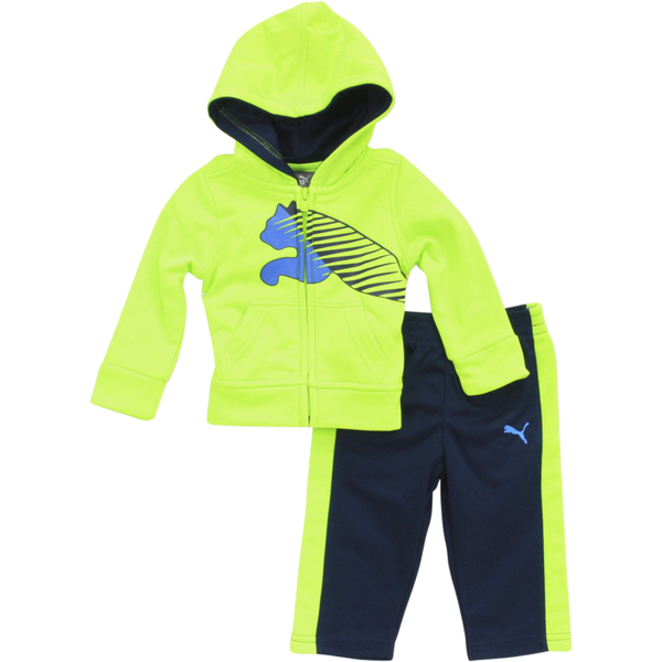  Puma Infant Boy's Cat Logo Full Zip Front Hoodie Sweatshirt & Pant Set 