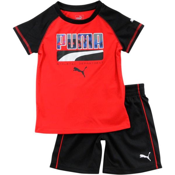  Puma Little Boy's 2-Piece Logo Short Sleeve Crew Neck Sport T-Shirt & Short Set 