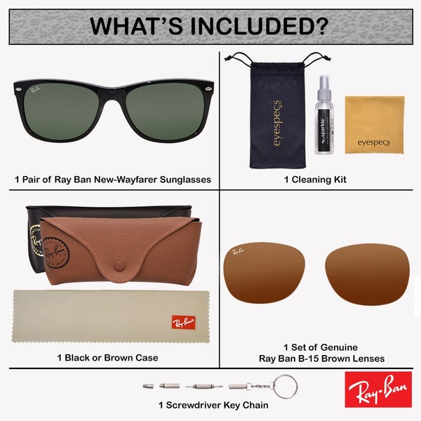 Ray Ban New-Wayfarer RB2132 Sunglasses w/Extra Genuine RB Lenses & Cleaning Kit