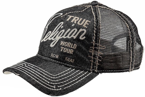  True Religion Men's Distressed New Logo Trucker Cap Adjustable Hat 