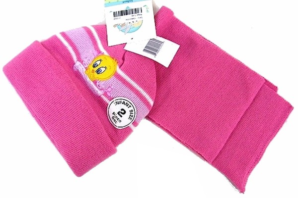  Tweety Bird Infant Girl's Sweet Tweety Winter Hat & Scarf Set Fits 0-3 Months 