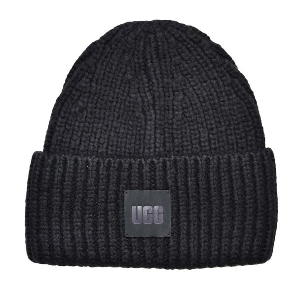  Ugg Women's Chunky Rib Knit Beanie Hat Leather Logo 