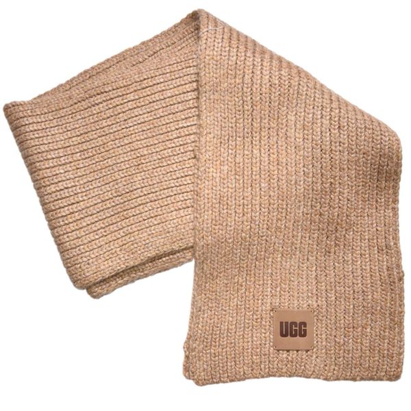  Ugg Women's Chunky Rib Knit Scarf Leather Logo 