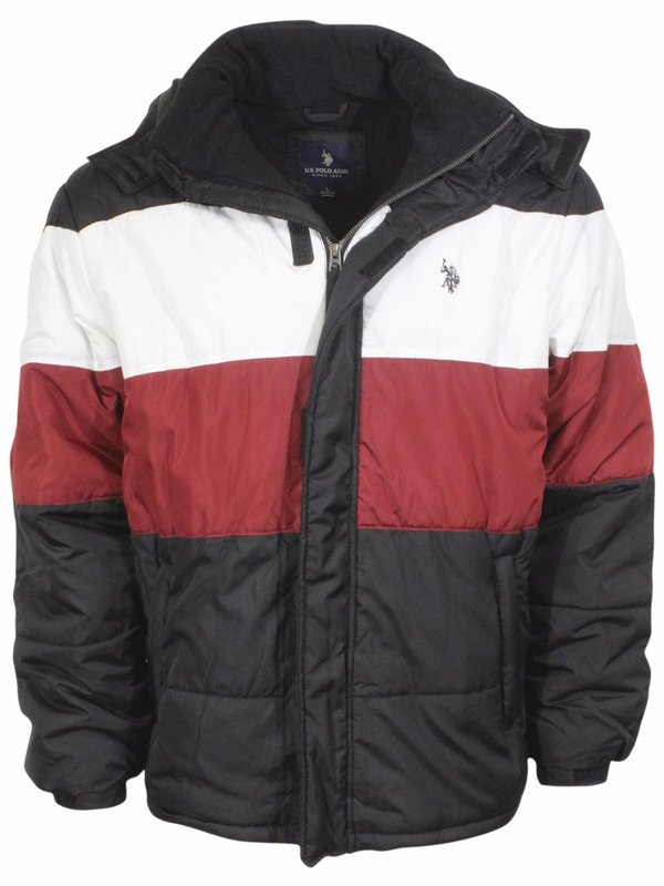  U.S. Polo Association Men's Color Block Bubble Zip Front Hooded Jacket 