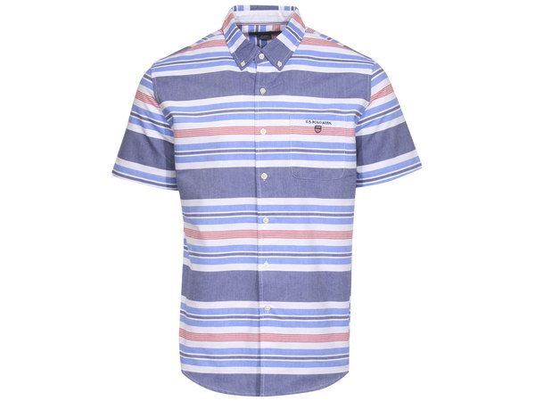 U.S. Polo Association Men's Shirt Short Sleeve Stripe Oxford Button Down