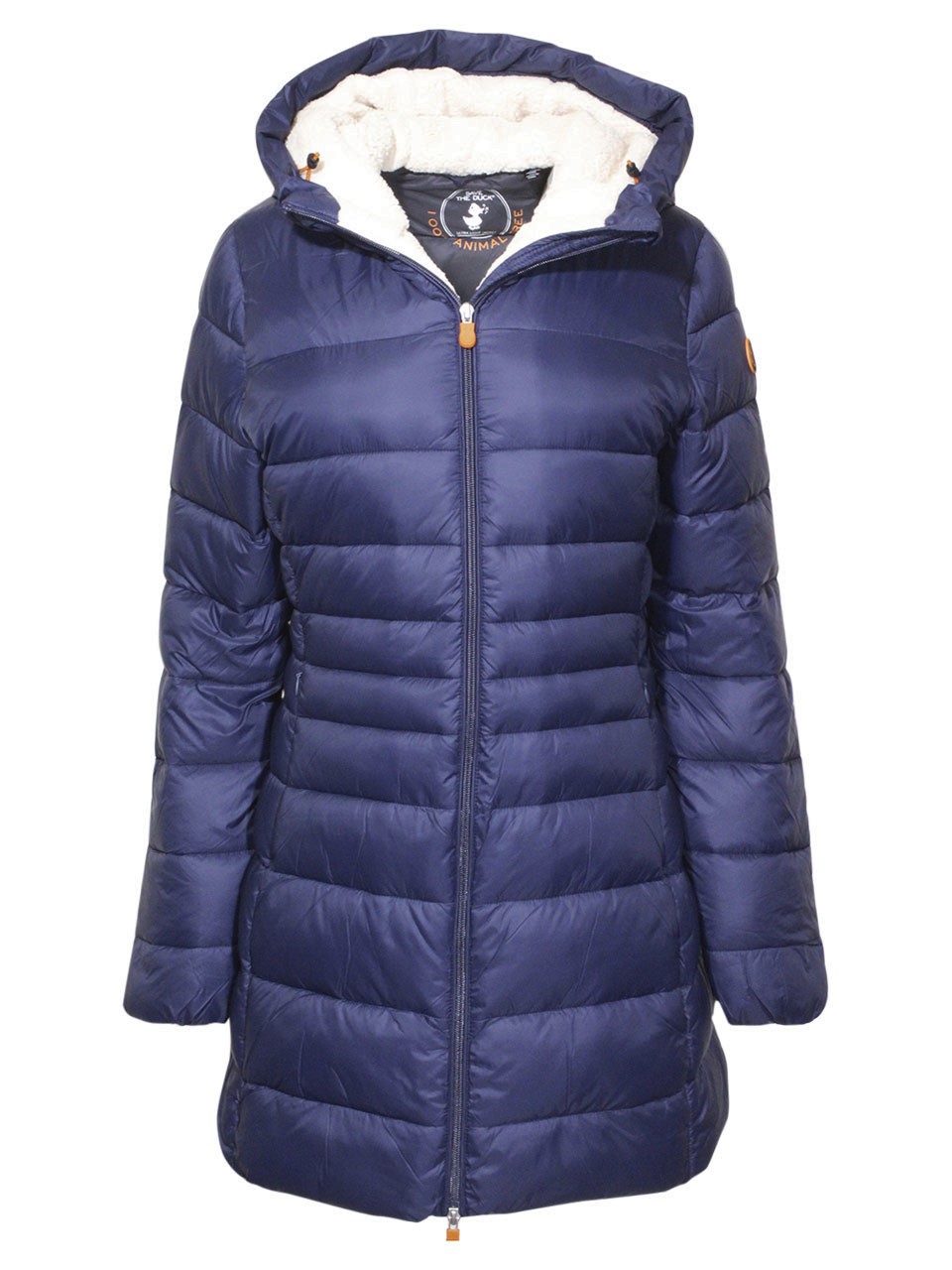 Save The Duck Hooded Giga Coat Navy Blue Women's Zip Front Quilted ...