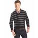 Izod Men's All Over Stripe Long Sleeve V-Neck Cotton Sweater Shirt