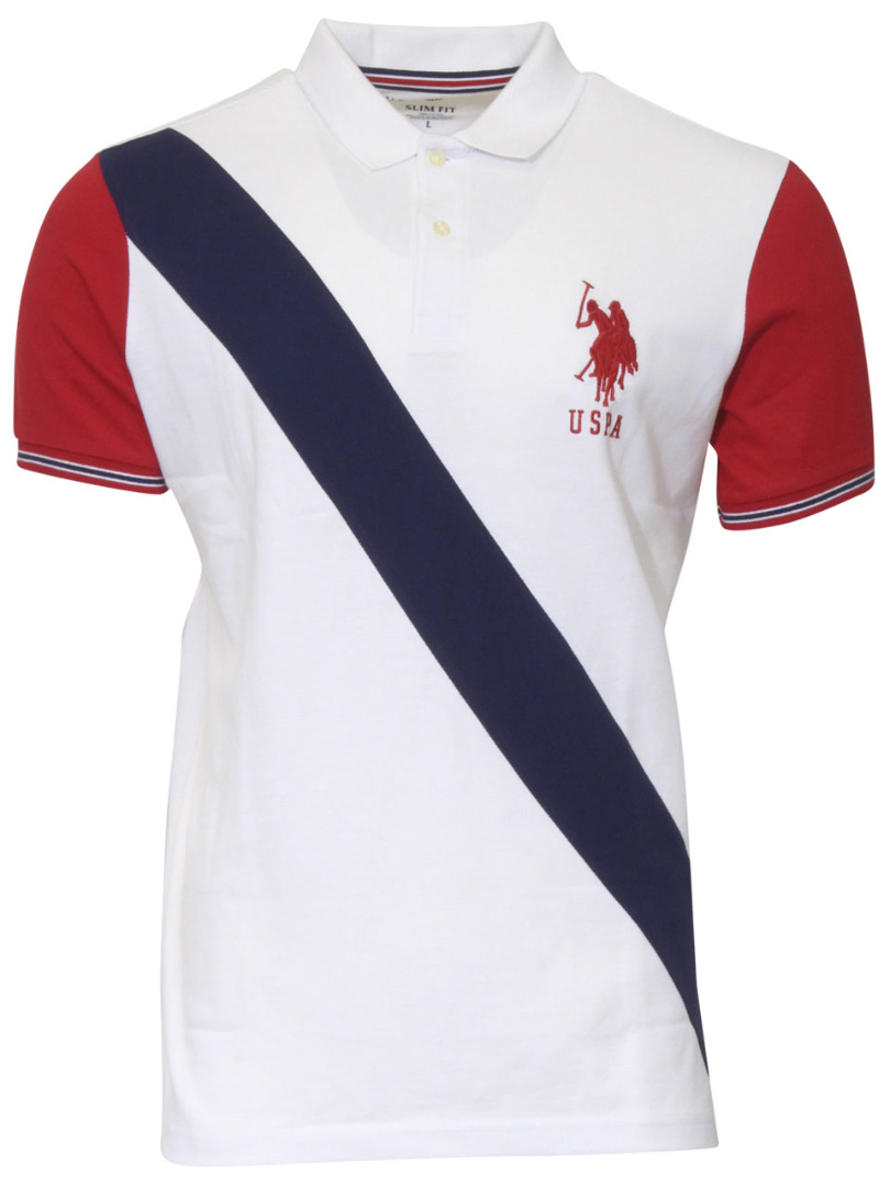 U.S. Polo Association Men's Polo Shirt Slim Fit Diagonal Stripe White ...