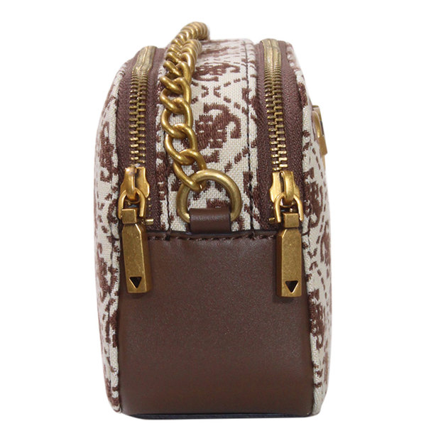 Guess Women's Izzy Handbag Brown Logo Jacquard Camera Bag | JoyLot.com