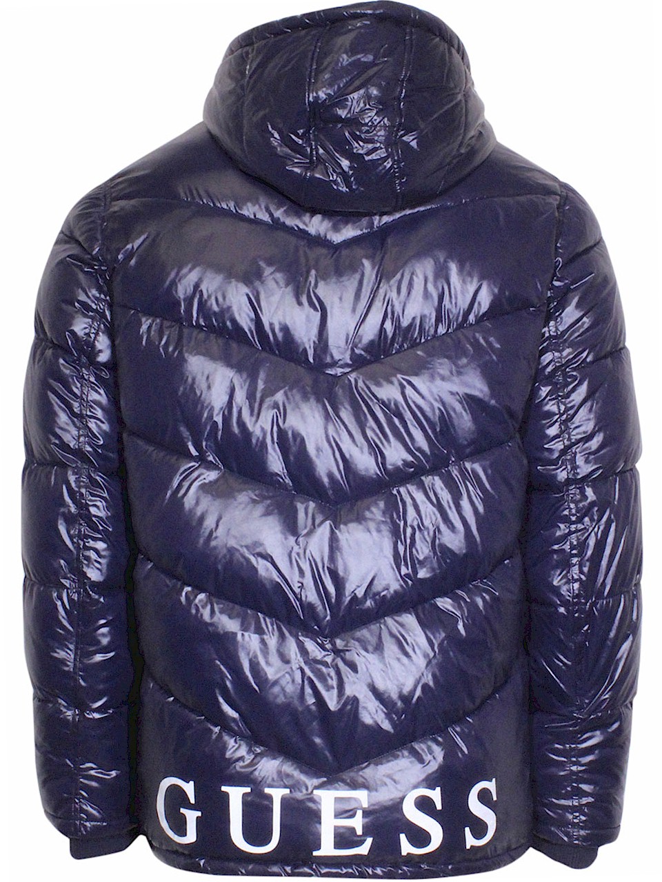 Guess Color Block Puffer Jacket Men s Hooded Zip Front Navy Sz XXL 110AN835 JoyLot