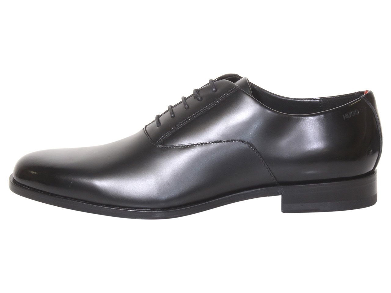 HUGO - Patent-leather Oxford shoes with stacked logo