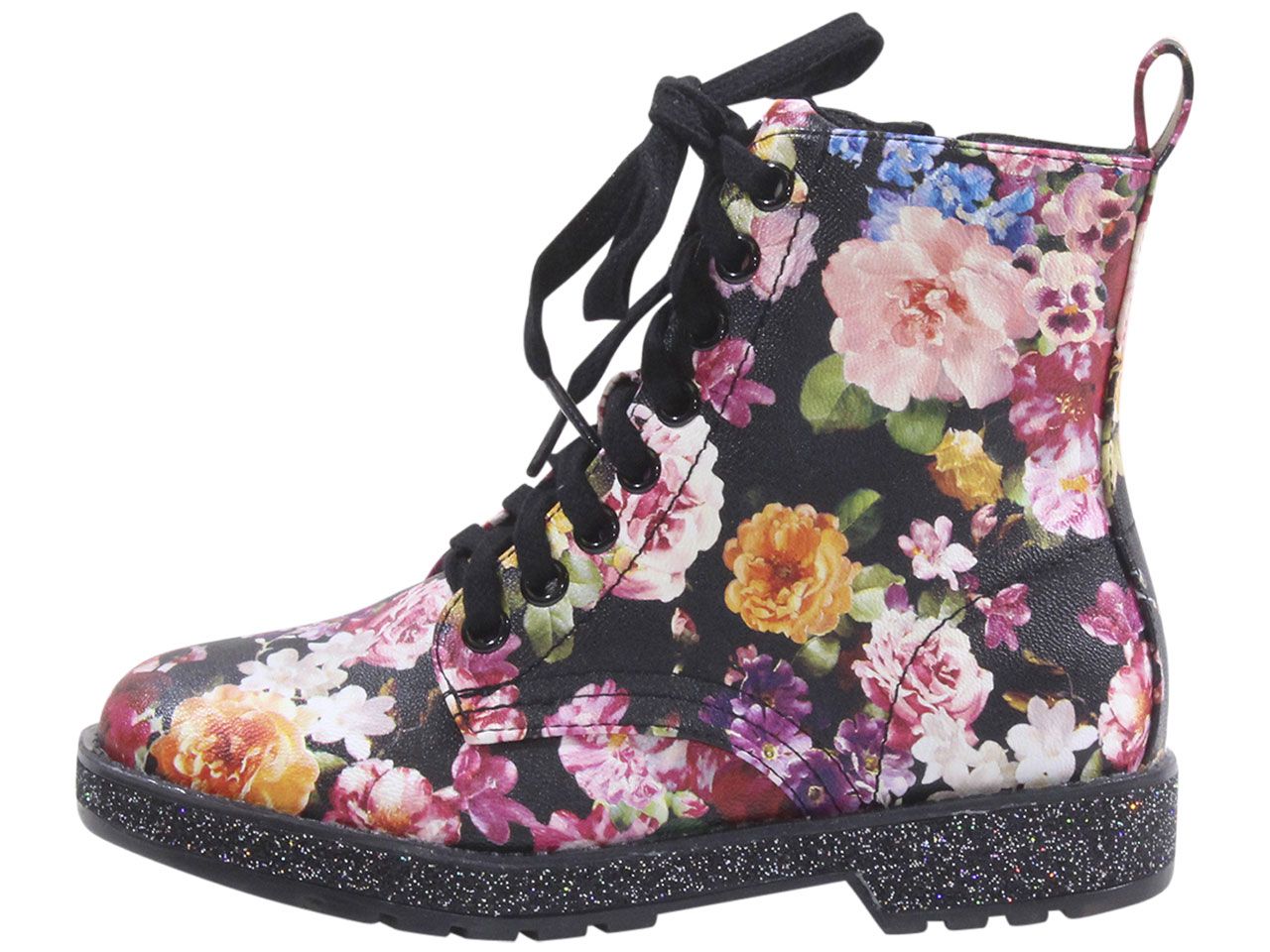 Mia Kids Little Girl's Giuletta Boots Lace Up Black Multi Floral Sz. 13 ...