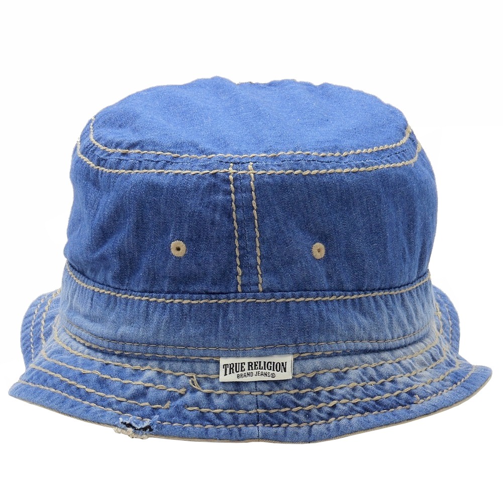 True Religion Men's Distressed Denim Reversible Bucket Hat