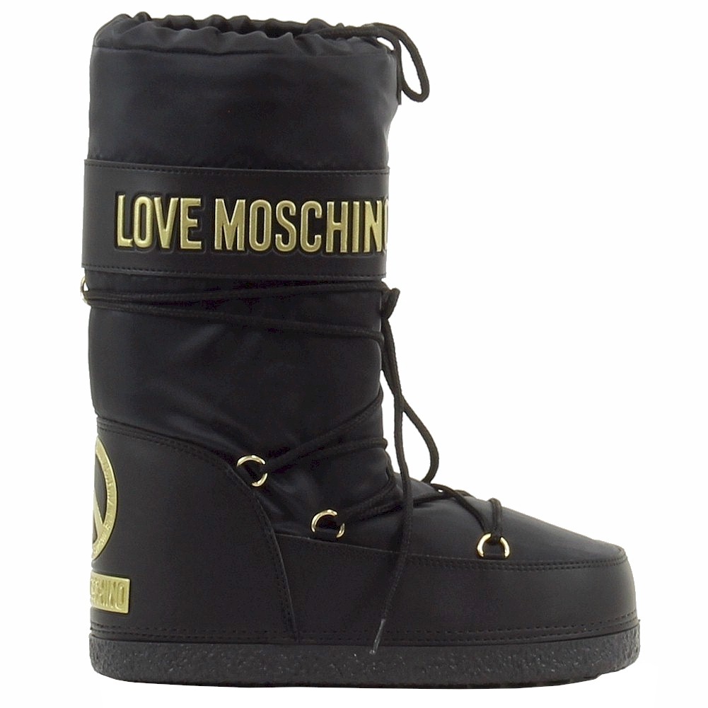 Love Moschino Women's Peace Metallic Logo Lace Up Snow Moon Boots Shoes ...