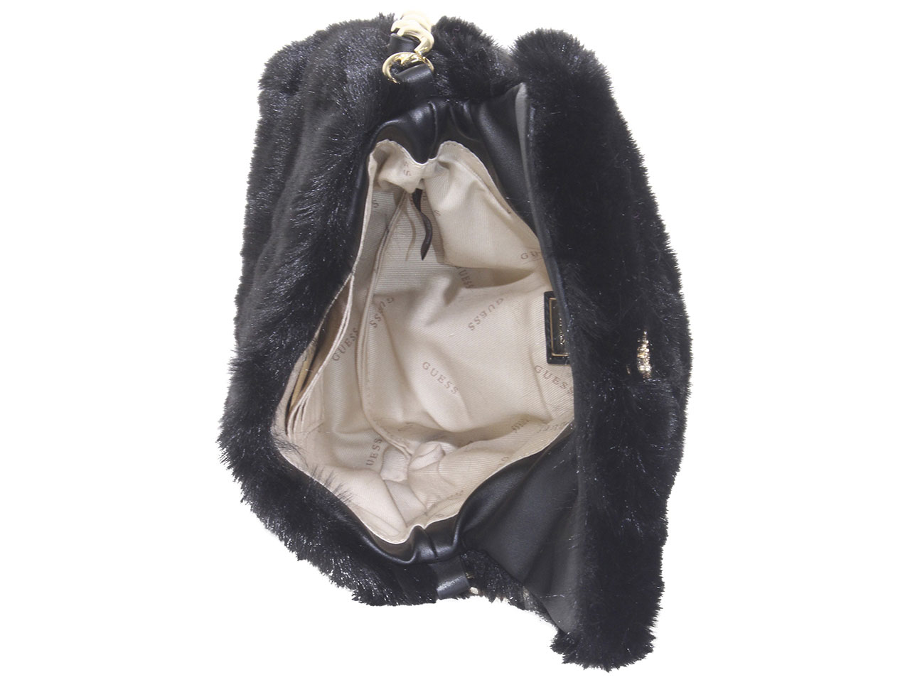 Faux Fur Convertible Handbag - Black