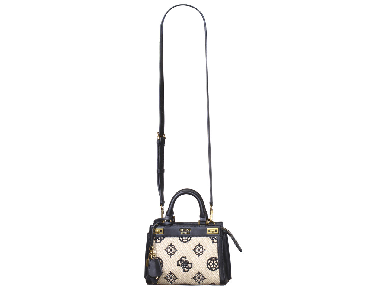 Guess Katey Mini Satchel Bag In Natural/Black