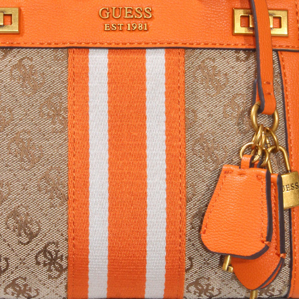 Guess Katey Jacquard Logo Mini Satchel - Orange - One Size