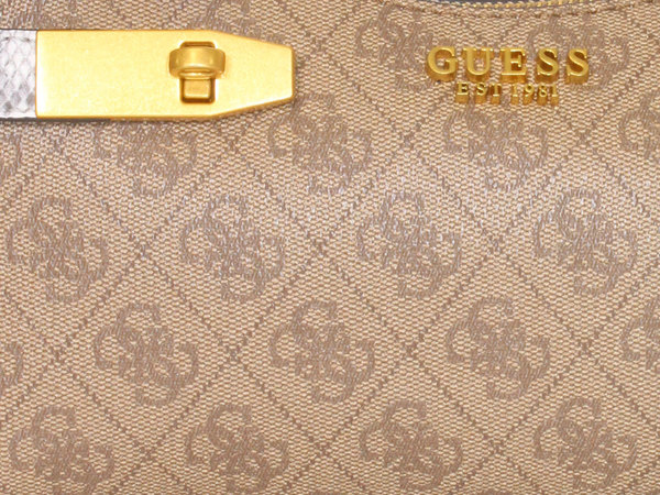 GUESS womens Zadie Logo Top Zip Shoulder Bag, Latte Logo Python