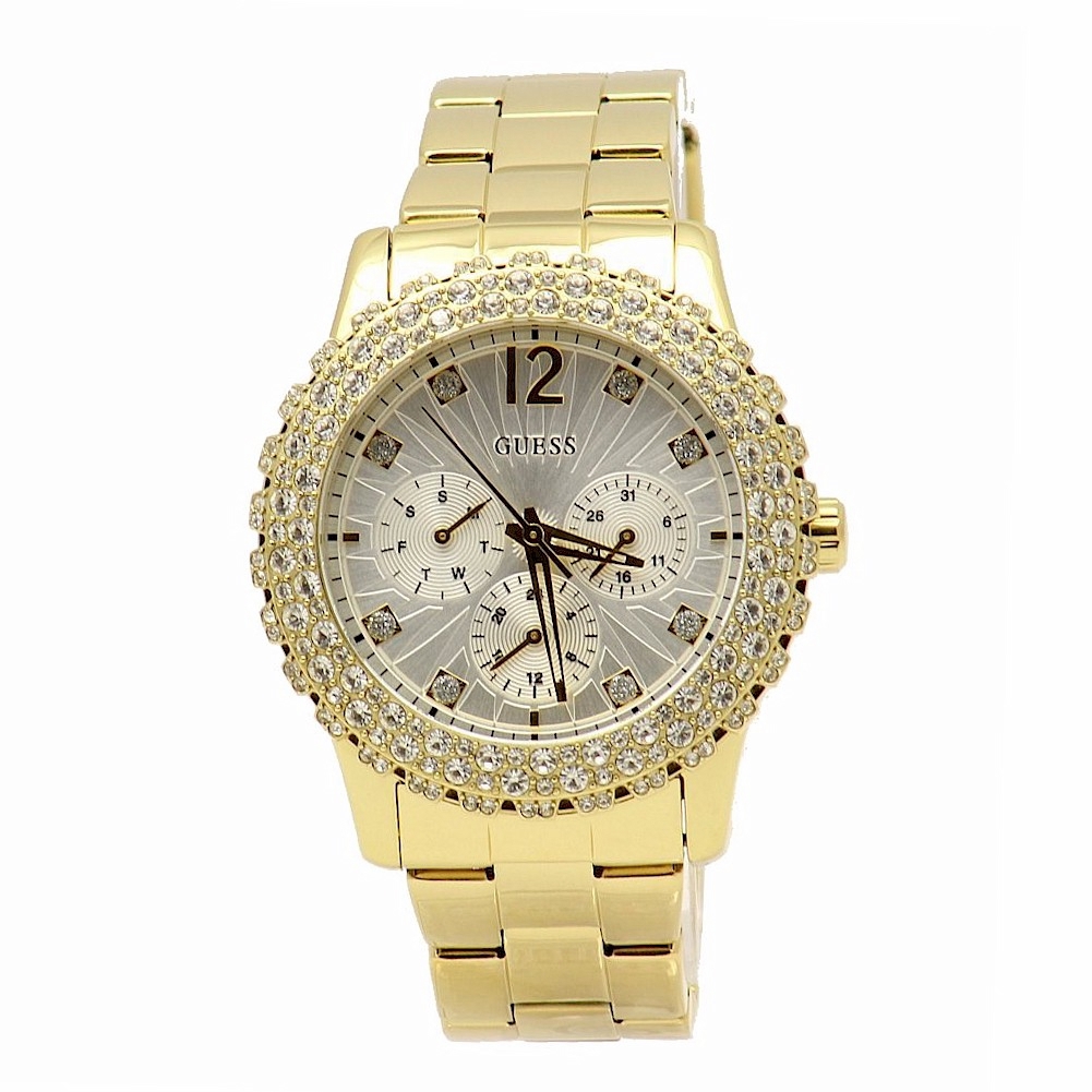 Guess Women's U0335L2 Gold-Tone Swarovski Crystals Chronograph Watch ...