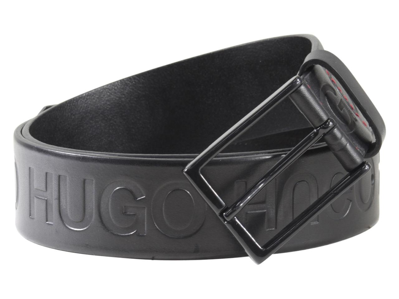 HUGO - Grained-leather belt with logo buckle