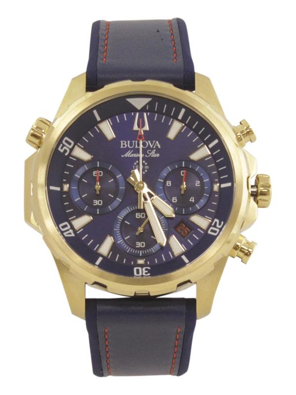 Bulova Mens Marine Star 97b168 Goldblue Chronograph Analog Watch 3234