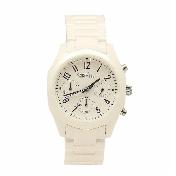  Caravelle New York 45L145 White Analog Chronograph Ceramic Watch 