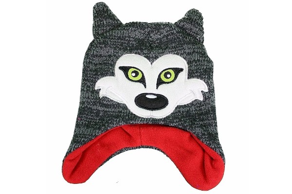  Critter Collection Knit Grey/Red Fox Fleece Hat & Gloves Set Sz. 4-7 