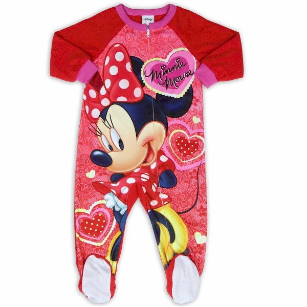  Disney Minnie Mouse Toddler Girl's Red Fleece Footed Sleeper Pajama 