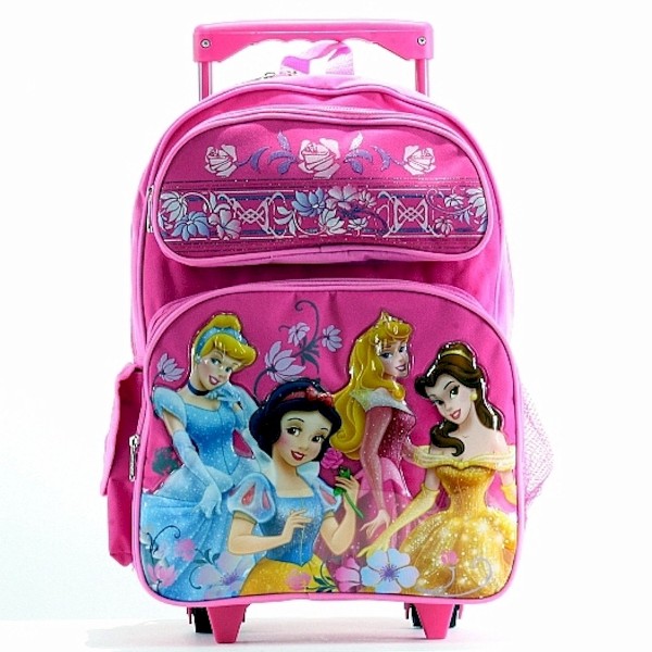  Disney Princess Girl's 3D Shimmer Pink Rolling Backpack Bag 