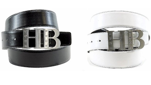  Hugo Boss Balwinn Mens Reversible Black/White Leather Belt Adjustable To Size 42 