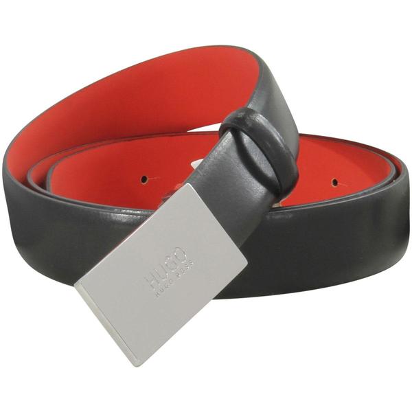 HUGO - Grained-leather belt with logo buckle