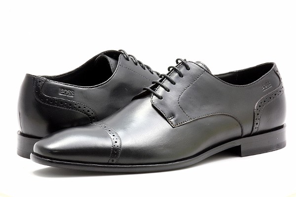 Hugo Boss Men's Leather Metost Black Lace-Up Dress Shoes | JoyLot.com