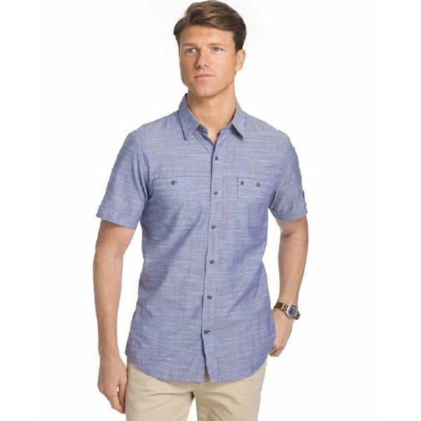 Izod Saltwater Men's Dockside Chambray Short Sleeve Button Down Shirt ...