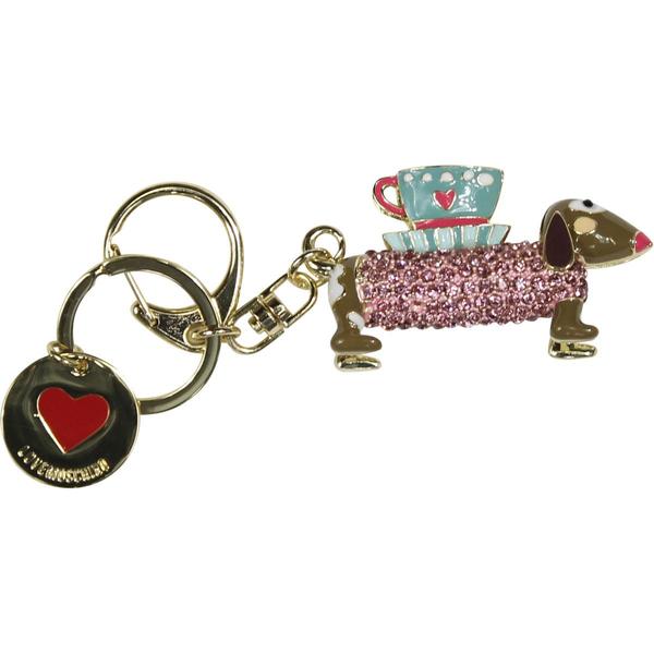  Love Moschino Women's Gold Rhinestone Dog Keyring Handbag Charm Dangle 