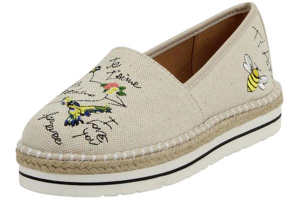  Love Moschino Women's I Love You Natural Canvas Slip-On Loafers Shoes 