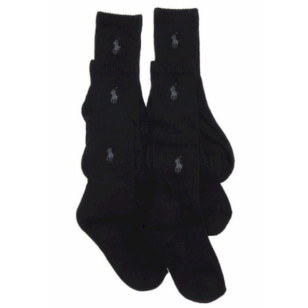  Polo Ralph Lauren Boy's 6-Pack Black Crew Socks 