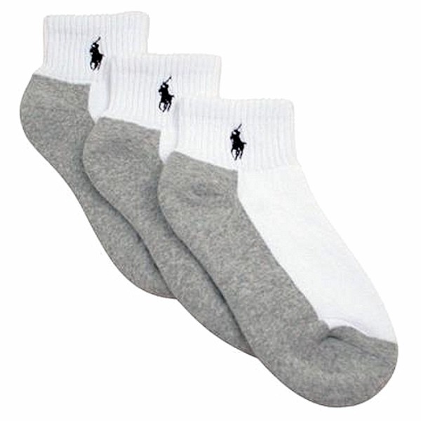  Polo Ralph Lauren Toddler/Little Boy's White/Grey Sole 3Pack Quarter Crew Socks 