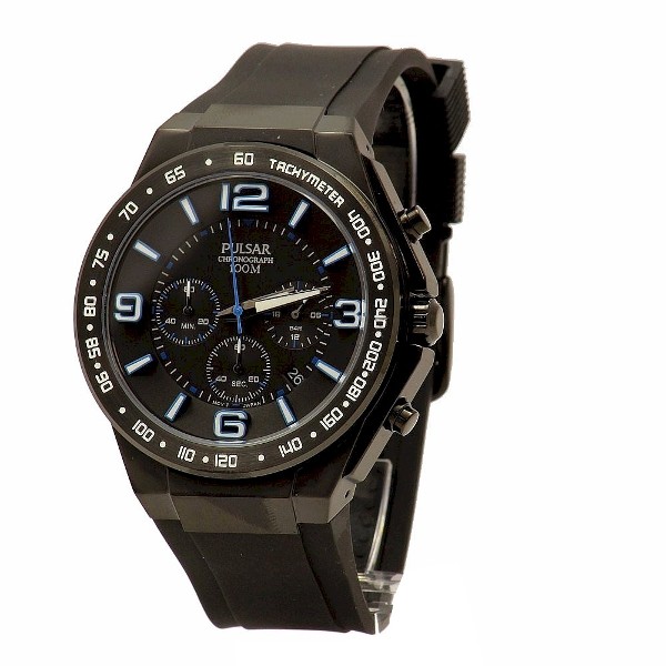  Pulsar Men's On The Go PT3405 Black Analog Chronograph Watch 