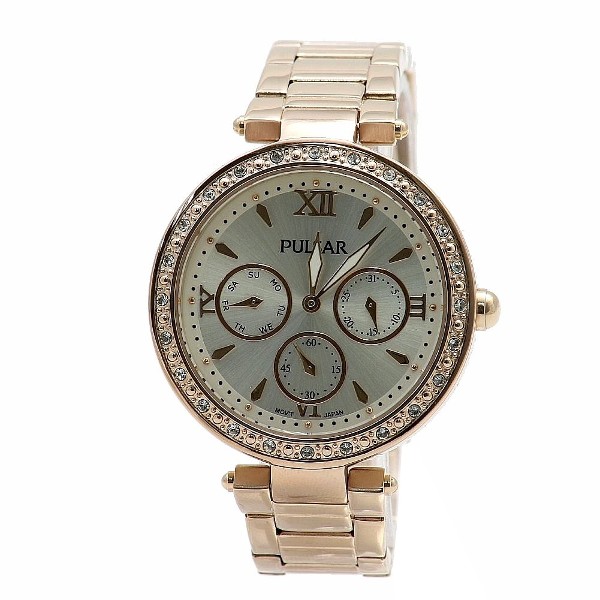  Pulsar Women's PP6104 Swarovski Crystal Rose Gold Chronograph Watch 