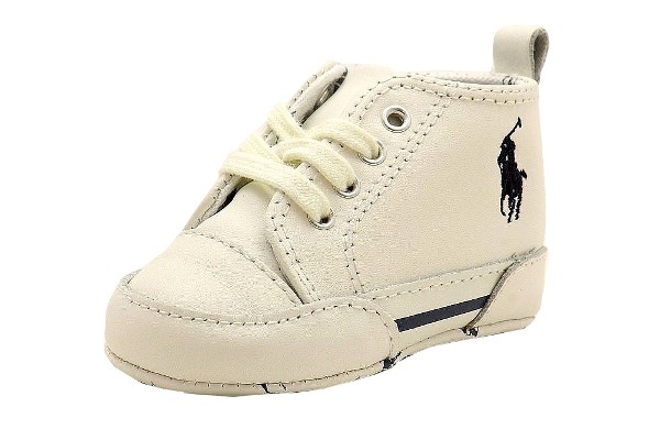 Ralph Lauren Infant Boy's Classic Pony Leather White/Navy Layette Shoes ...