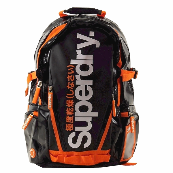  Superdry Shine Tarp Black/Orange Backpack Bag 