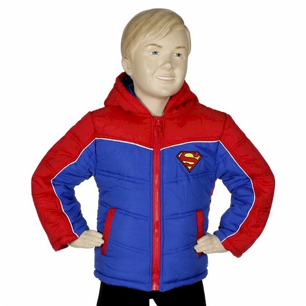  Superman Boy's Puffer Fleece Lined Hooded Blue/Red Winter Jacket 