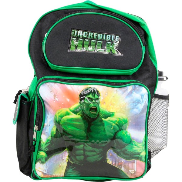  The Incredible Hulk Boy's Green/Black Backpack W/Water Bottle 15-Inch School Bag 