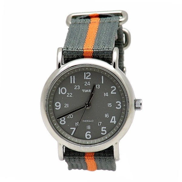  Timex T2N6499J Weekender Grey/Orange Stripe Analog Watch 