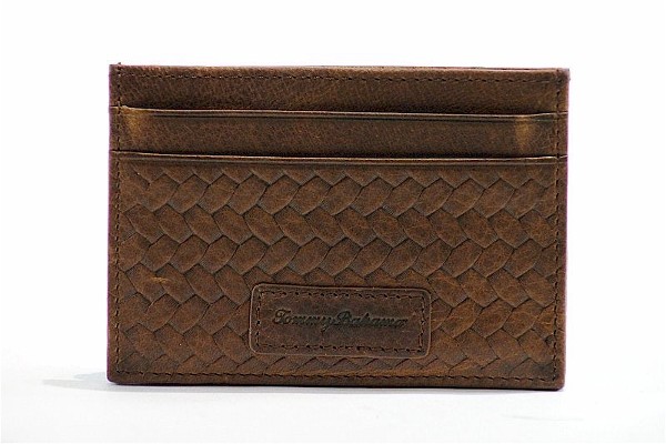 Tommy Bahama Men's Brown Braided Leather Card Case Wallet