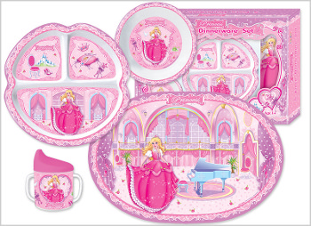Princess 5-Piece Dinnerware Set ( 2-step training cup, bowl, plate, placemat)