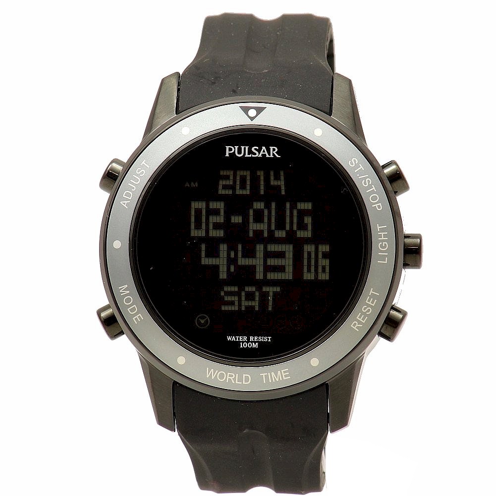 Pulsar Men s On The Go PQ2019 Black Metallic Grey Digital Watch JoyLot