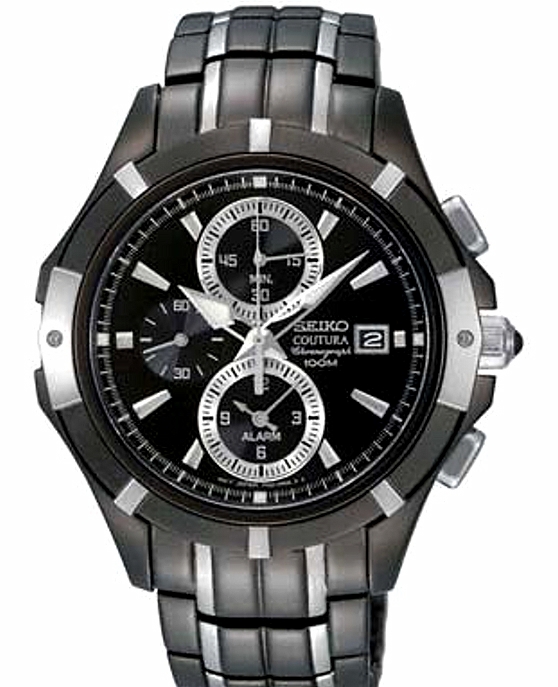 Seiko Chronograph Stainless Steel Black/Silver Men's Watch SNAE57 ...