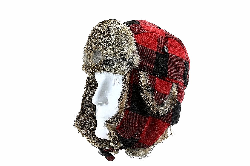 Buffalo Check Rabbit Fur Aviator Hat for Men