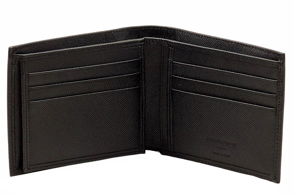 GIORGIO ARMANI Bifold Saffiano Leather Money Clip Wallet - Black